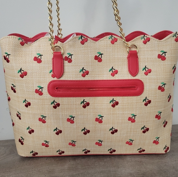 Betsey Johnson cherry print tote bag with charms - Picture 6 of 8